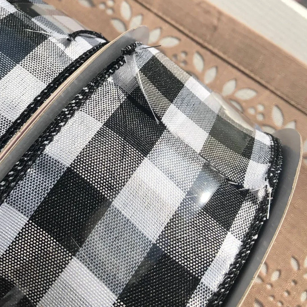 NWT 1 Celebrate It Checkered Wired Jumbo Ribbon Black/White Rolls